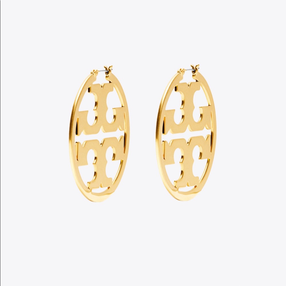 Tory Burch Miller Hoop Logo Hook Earrings - Picture 7 of 8